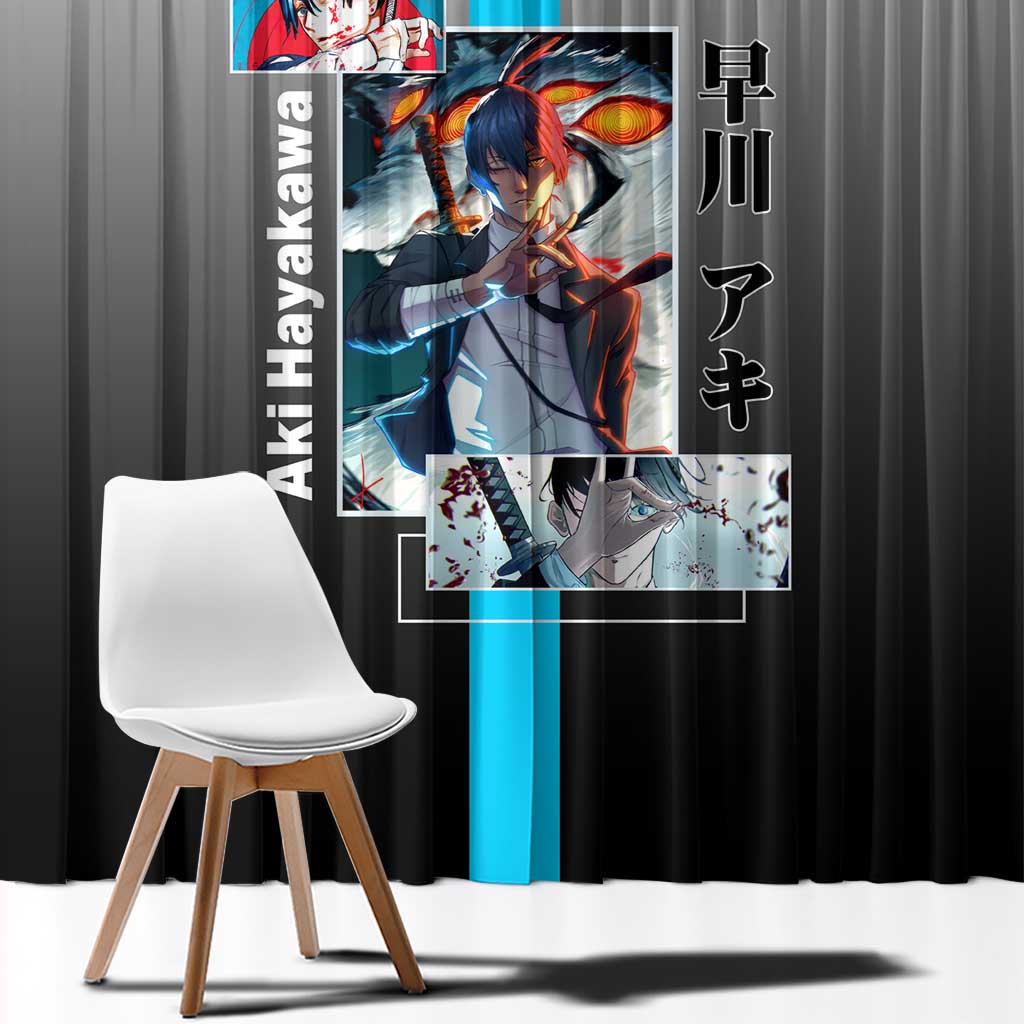 Aki Hayakawa Chainsaw Man Window Curtain with Devil Hunting Pose and Determined Design - The Mazicc