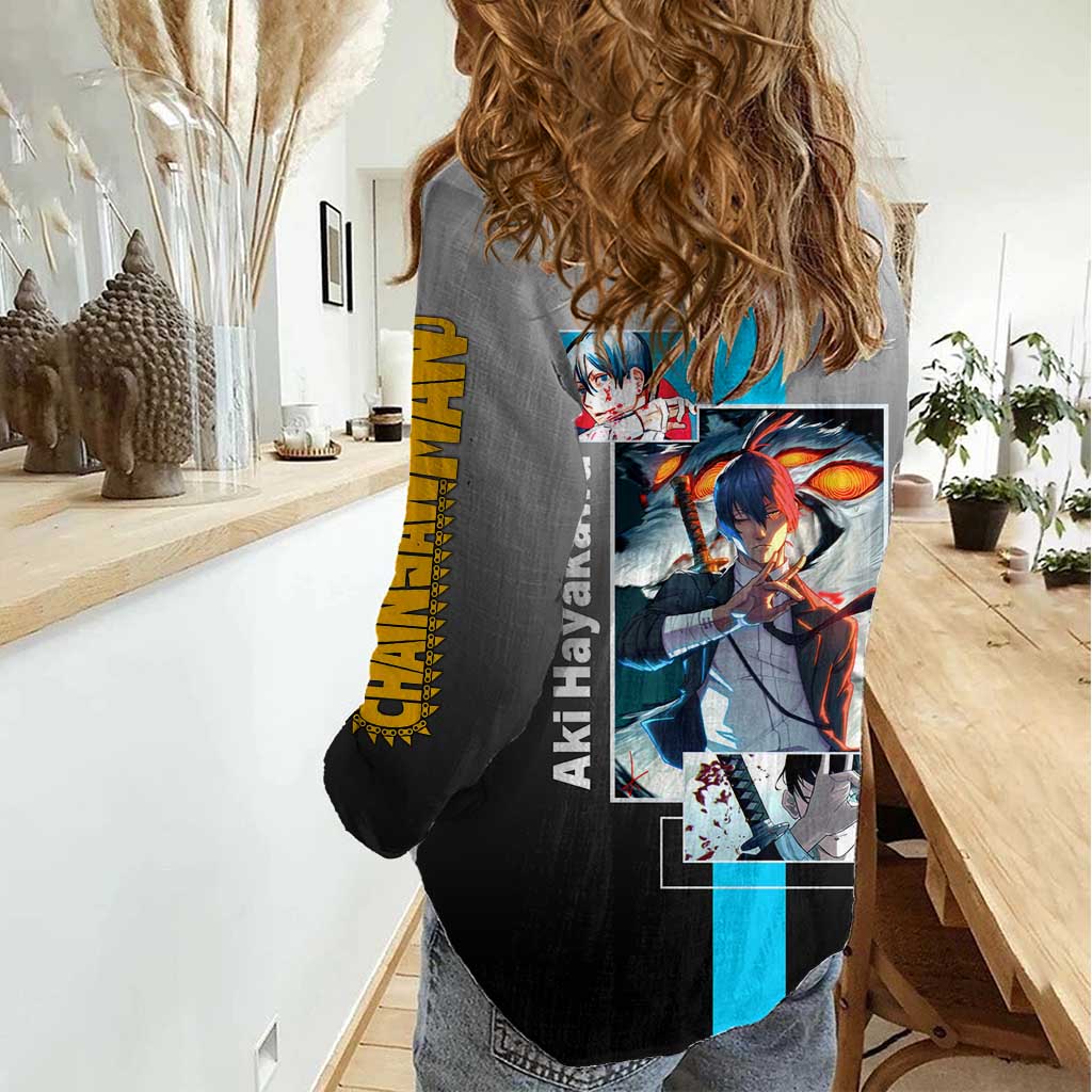 Aki Hayakawa Chainsaw Man Women Casual Shirt with Devil Hunting Pose and Determined Design - The Mazicc