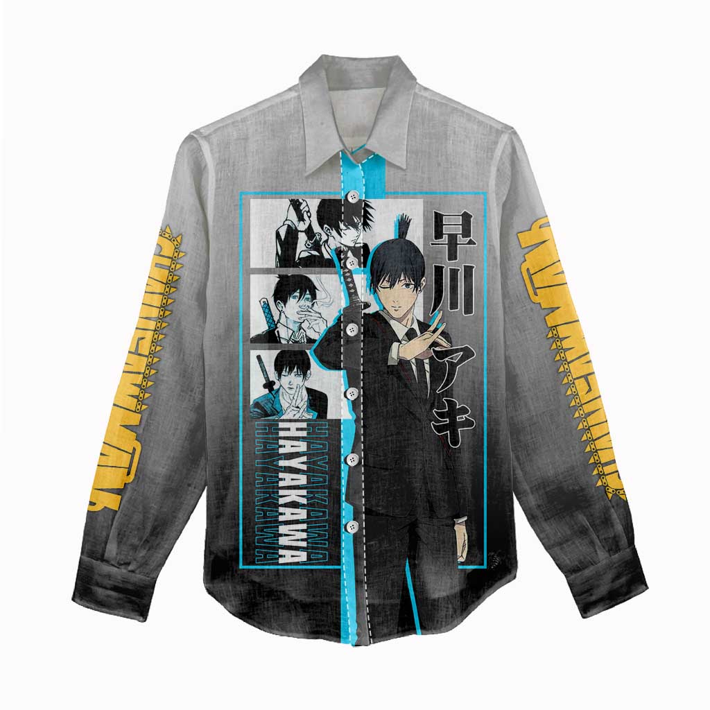 Aki Hayakawa Chainsaw Man Women Casual Shirt with Devil Hunting Pose and Determined Design - The Mazicc