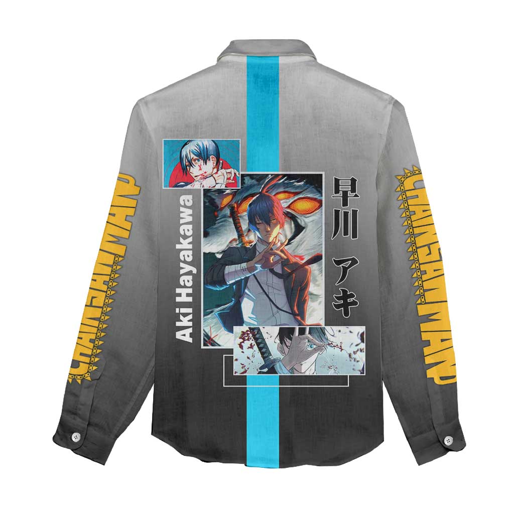 Aki Hayakawa Chainsaw Man Women Casual Shirt with Devil Hunting Pose and Determined Design - The Mazicc