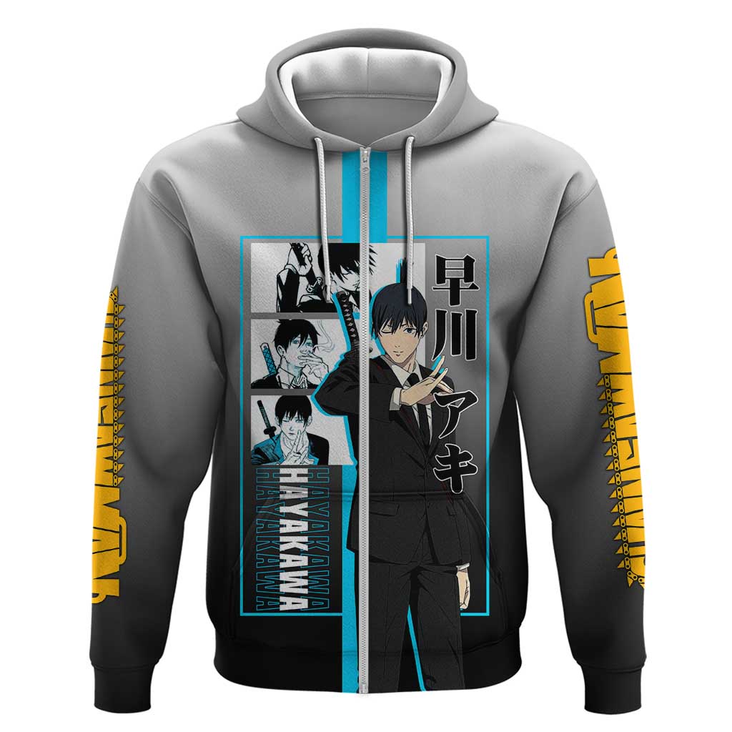 Aki Hayakawa Chainsaw Man Zip Hoodie with Devil Hunting Pose and Determined Design - The Mazicc