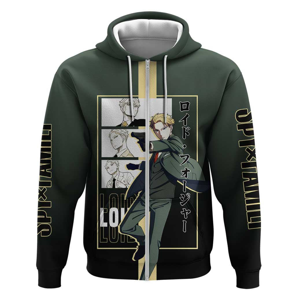 Loid Forger Spy x Family Zip Hoodie with Cool Spy Pose and Sleek Design - The Mazicc
