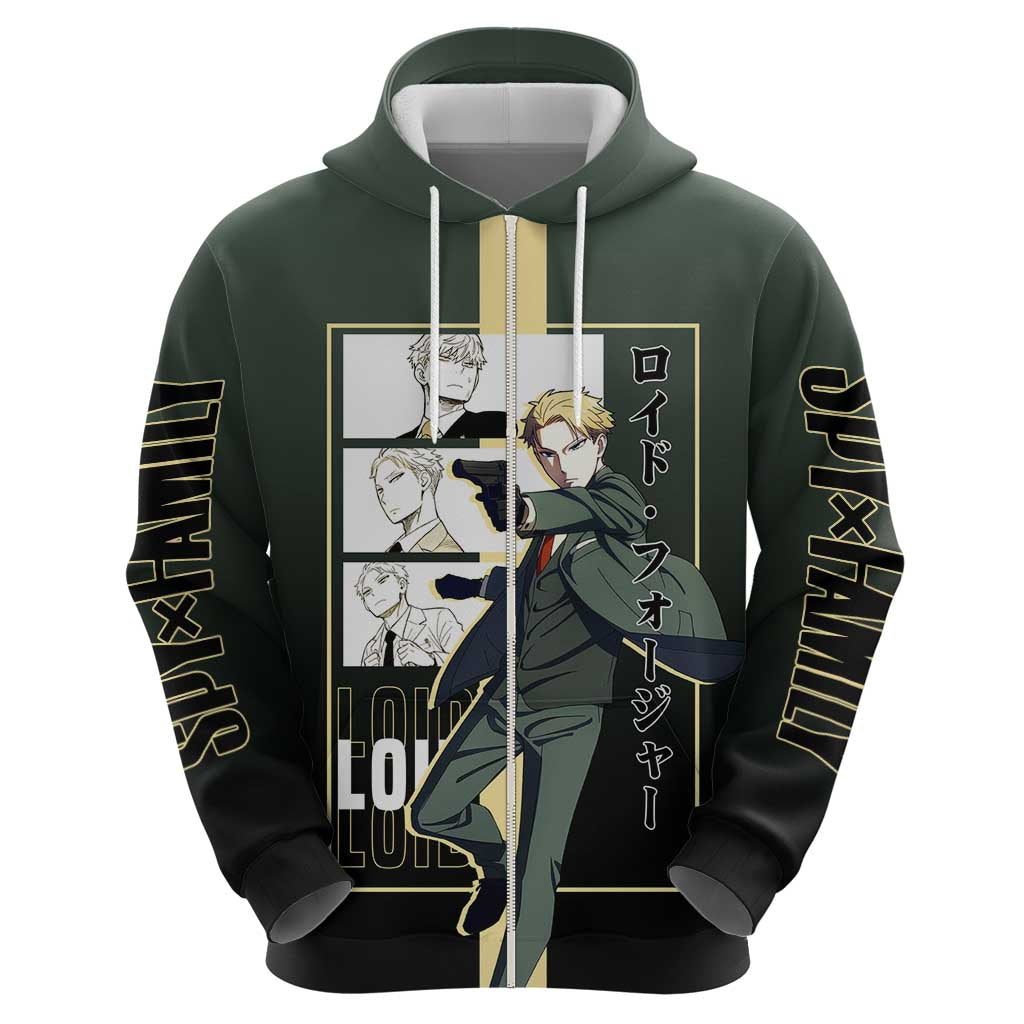Loid Forger Spy x Family Zip Hoodie with Cool Spy Pose and Sleek Design - The Mazicc