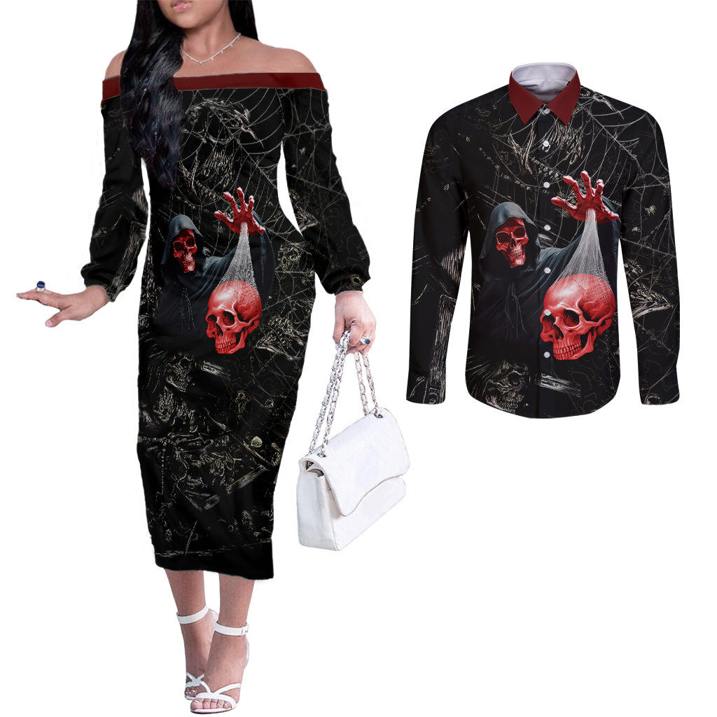 hello-darkness-my-old-friend-skull-couples-matching-off-the-shoulder-long-sleeve-dress-and-long-sleeve-button-shirts