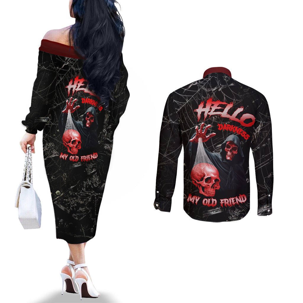 hello-darkness-my-old-friend-skull-couples-matching-off-the-shoulder-long-sleeve-dress-and-long-sleeve-button-shirts