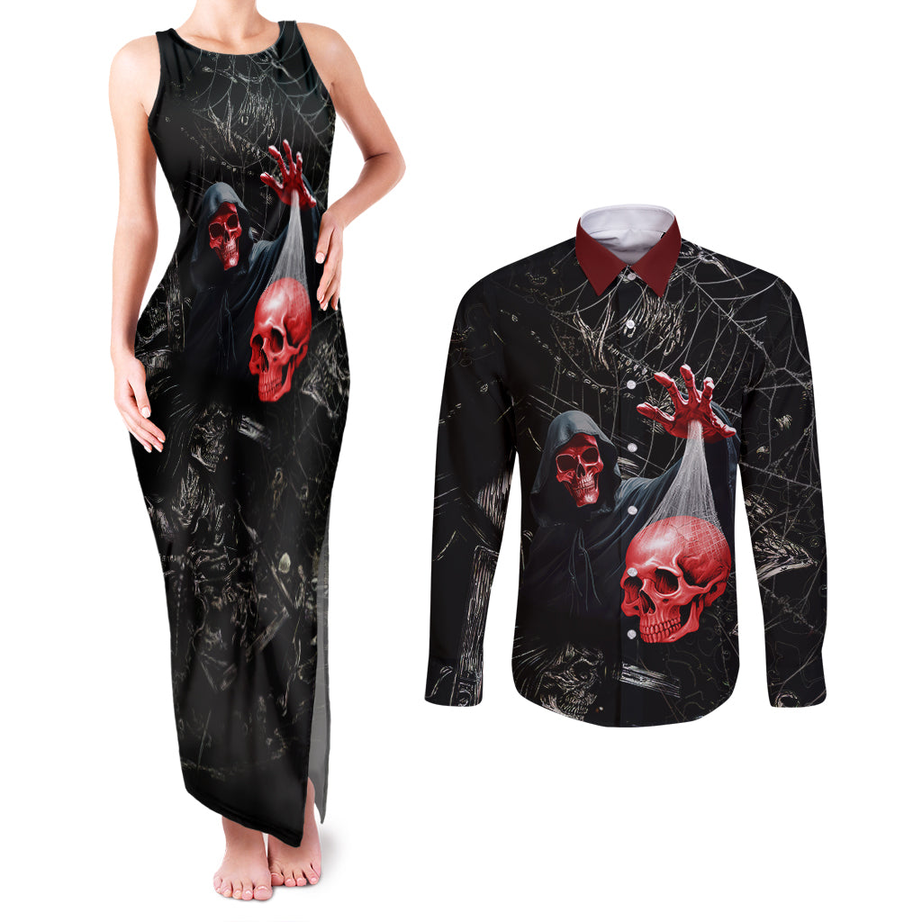 hello-darkness-my-old-friend-skull-couples-matching-tank-maxi-dress-and-long-sleeve-button-shirts