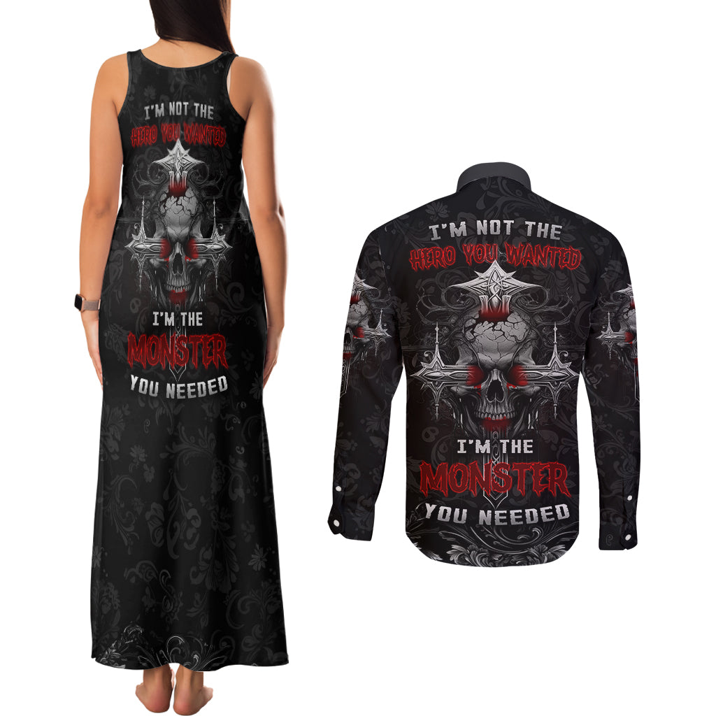 im-not-the-hero-you-wanted-im-the-monster-you-needed-couples-matching-tank-maxi-dress-and-long-sleeve-button-shirts