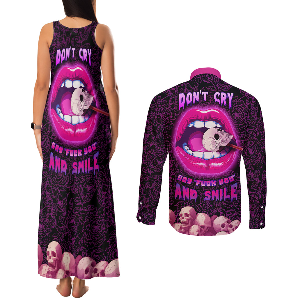 skull-couples-matching-tank-maxi-dress-and-long-sleeve-button-shirts-dont-cry-say-fuck-you-and-smile