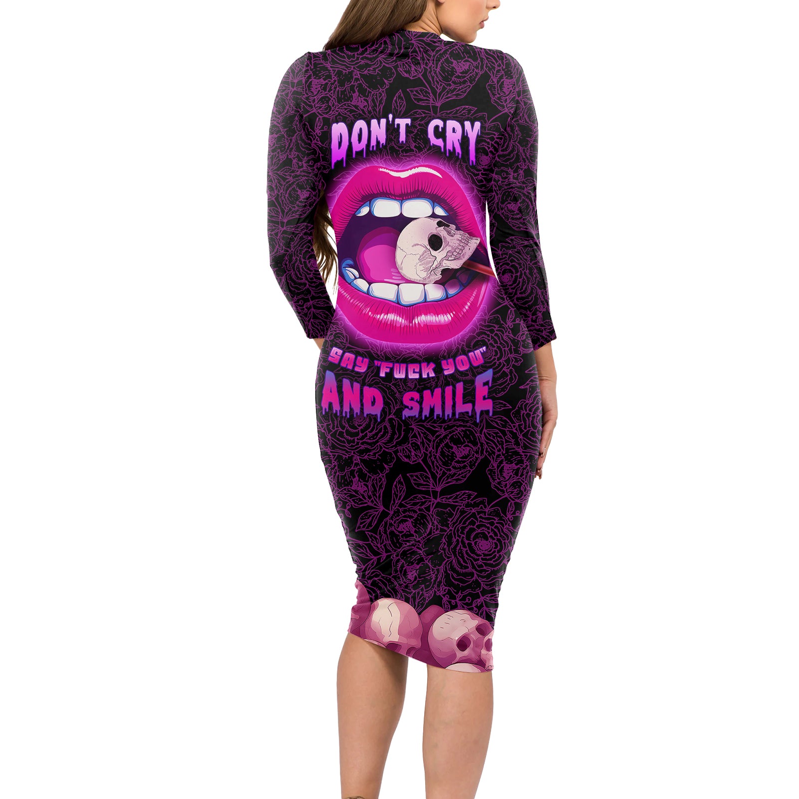 skull-long-sleeve-bodycon-dress-dont-cry-say-fuck-you-and-smile