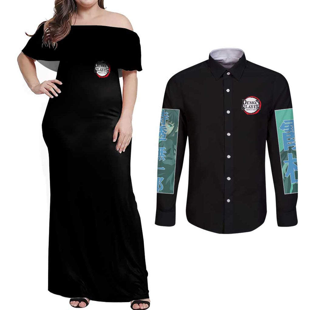 Muichiro Tokito - Kimesu No Yaiba Couples Matching Off Shoulder Maxi Dress and Long Sleeve Button Shirt Anime Japan Style