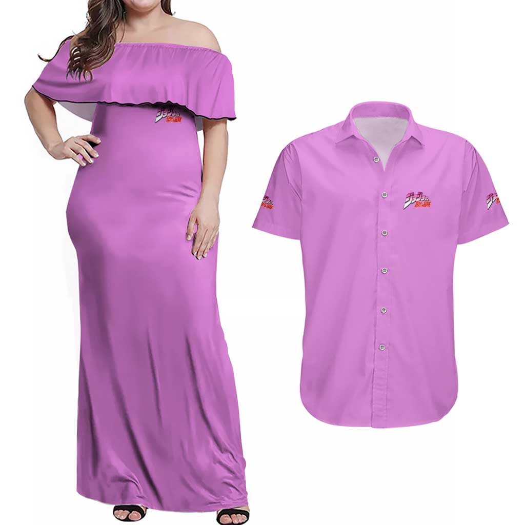 Giorno Giovanna Jojo’s Bizarre Adventure Couples Matching Off Shoulder Maxi Dress and Hawaiian Shirt Anime Style