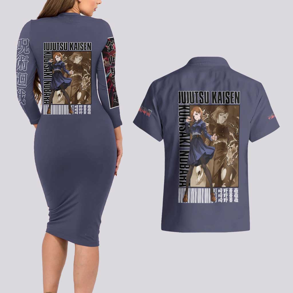 Kugisaki Nobara Jujutsu Kaisen Couples Matching Long Sleeve Bodycon Dress and Hawaiian Shirt Anime Style