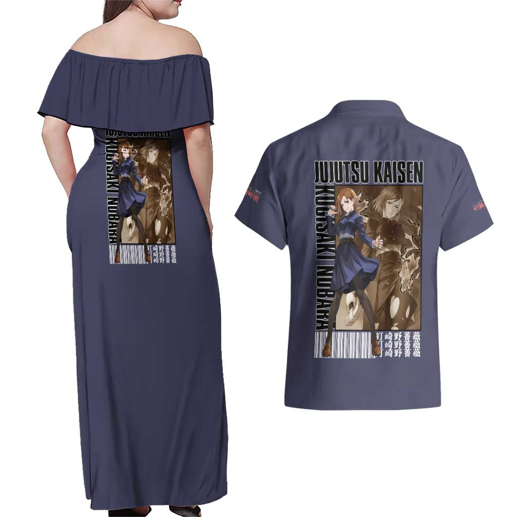 Kugisaki Nobara Jujutsu Kaisen Couples Matching Off Shoulder Maxi Dress and Hawaiian Shirt Anime Style