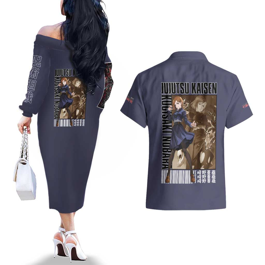 Kugisaki Nobara Jujutsu Kaisen Couples Matching Off The Shoulder Long Sleeve Dress and Hawaiian Shirt Anime Style
