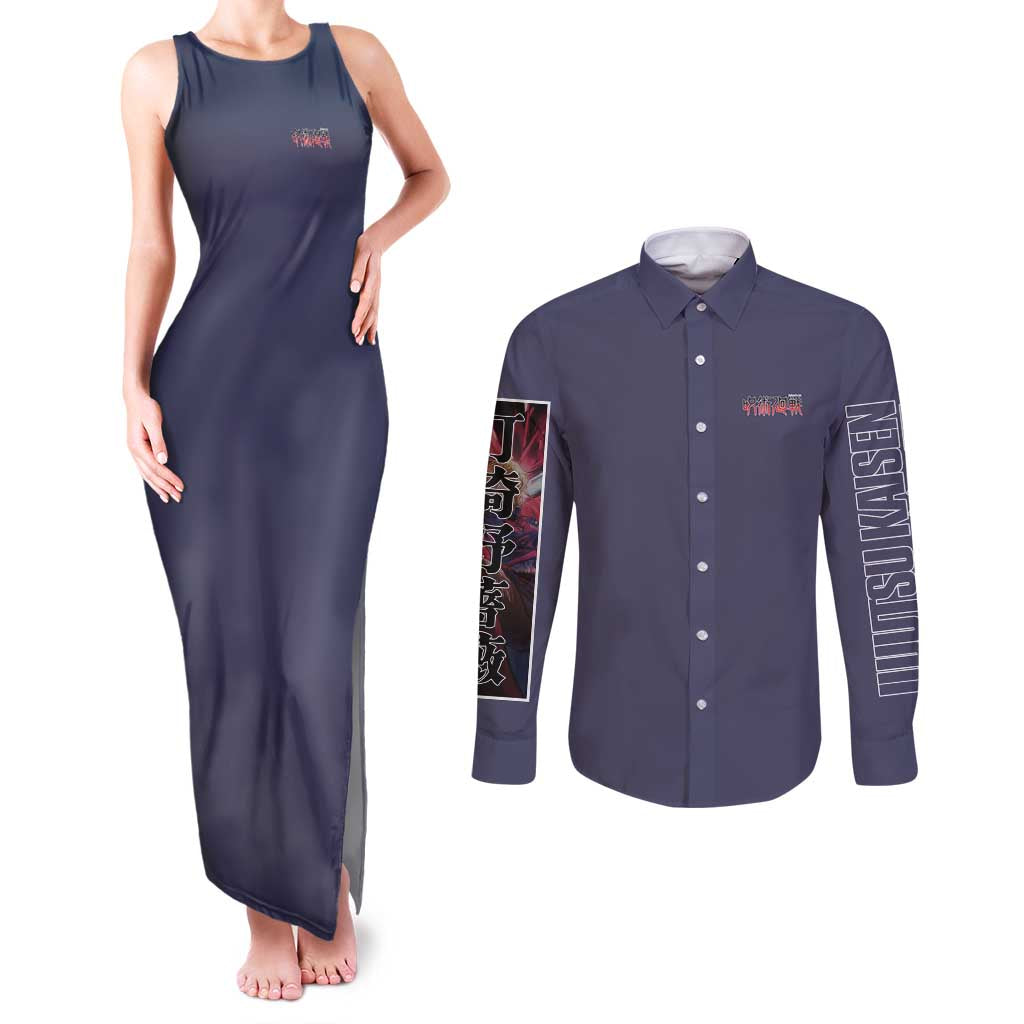 Kugisaki Nobara Jujutsu Kaisen Couples Matching Tank Maxi Dress and Long Sleeve Button Shirt Anime Style