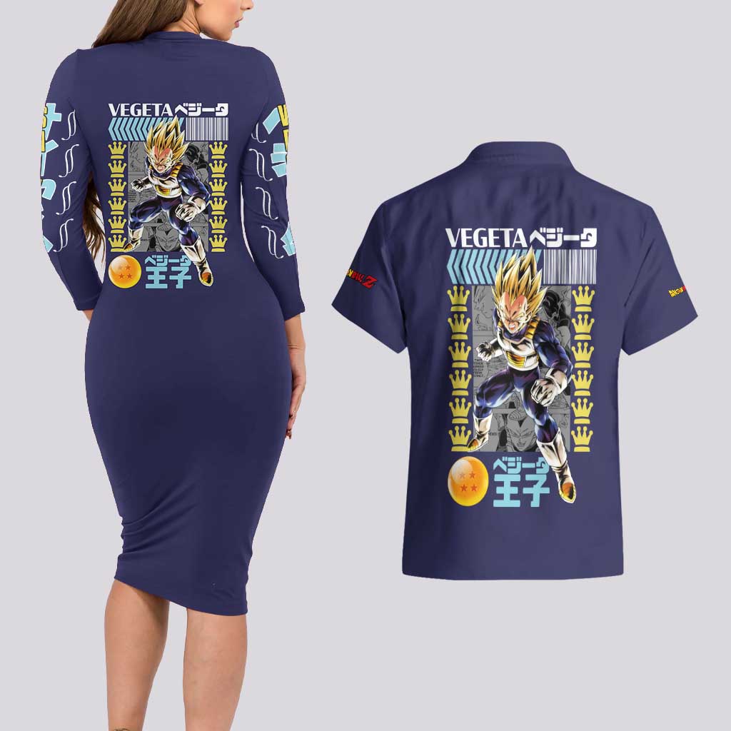 Vegeta V2 Dragon Ball Z Couples Matching Long Sleeve Bodycon Dress and Hawaiian Shirt Anime Style
