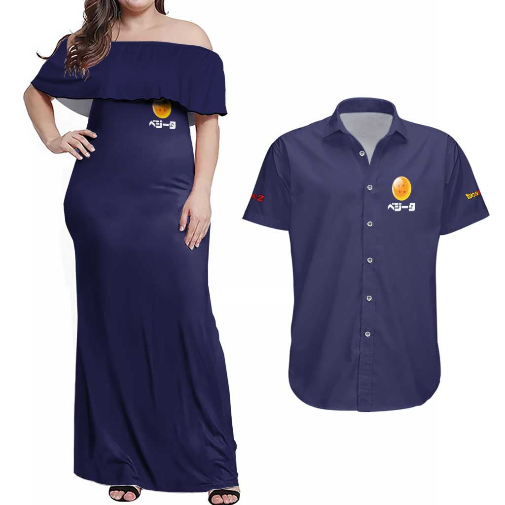 Vegeta V2 Dragon Ball Z Couples Matching Off Shoulder Maxi Dress and Hawaiian Shirt Anime Style