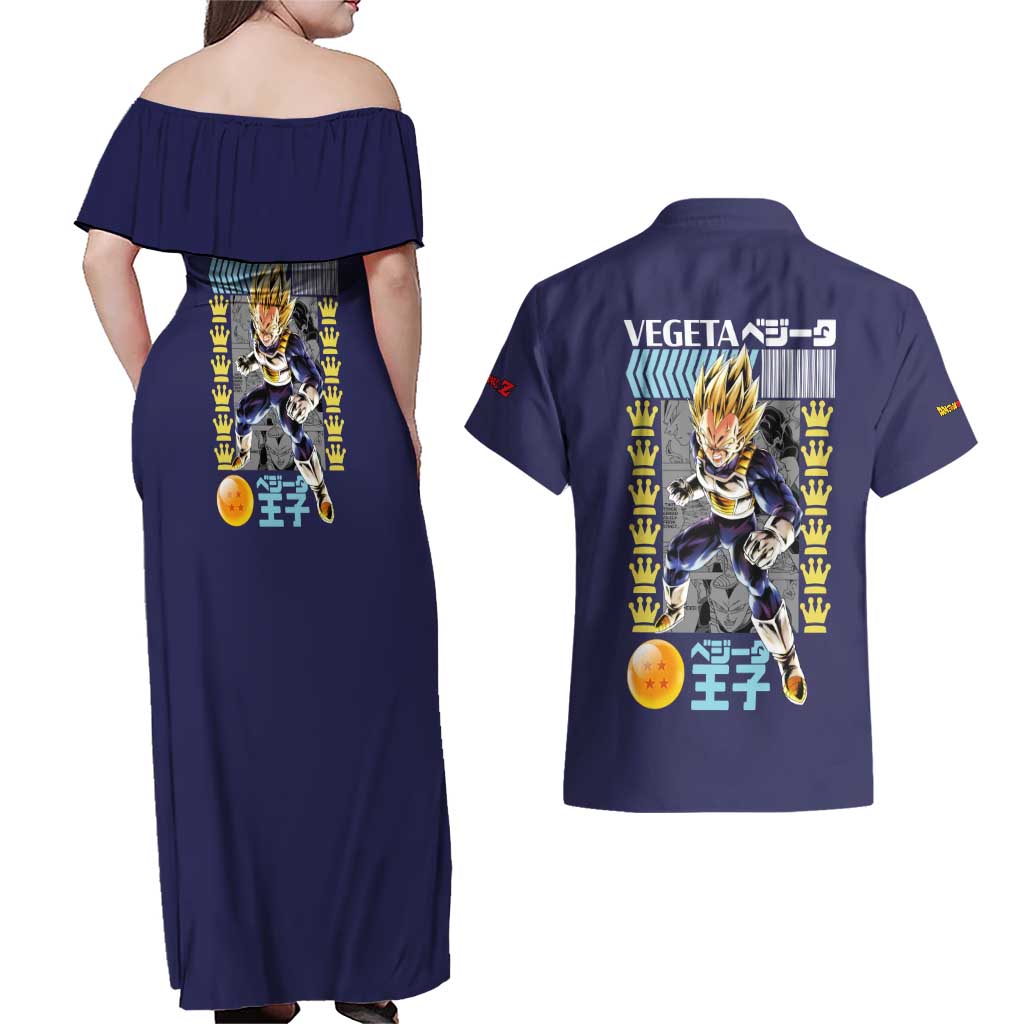 Vegeta V2 Dragon Ball Z Couples Matching Off Shoulder Maxi Dress and Hawaiian Shirt Anime Style
