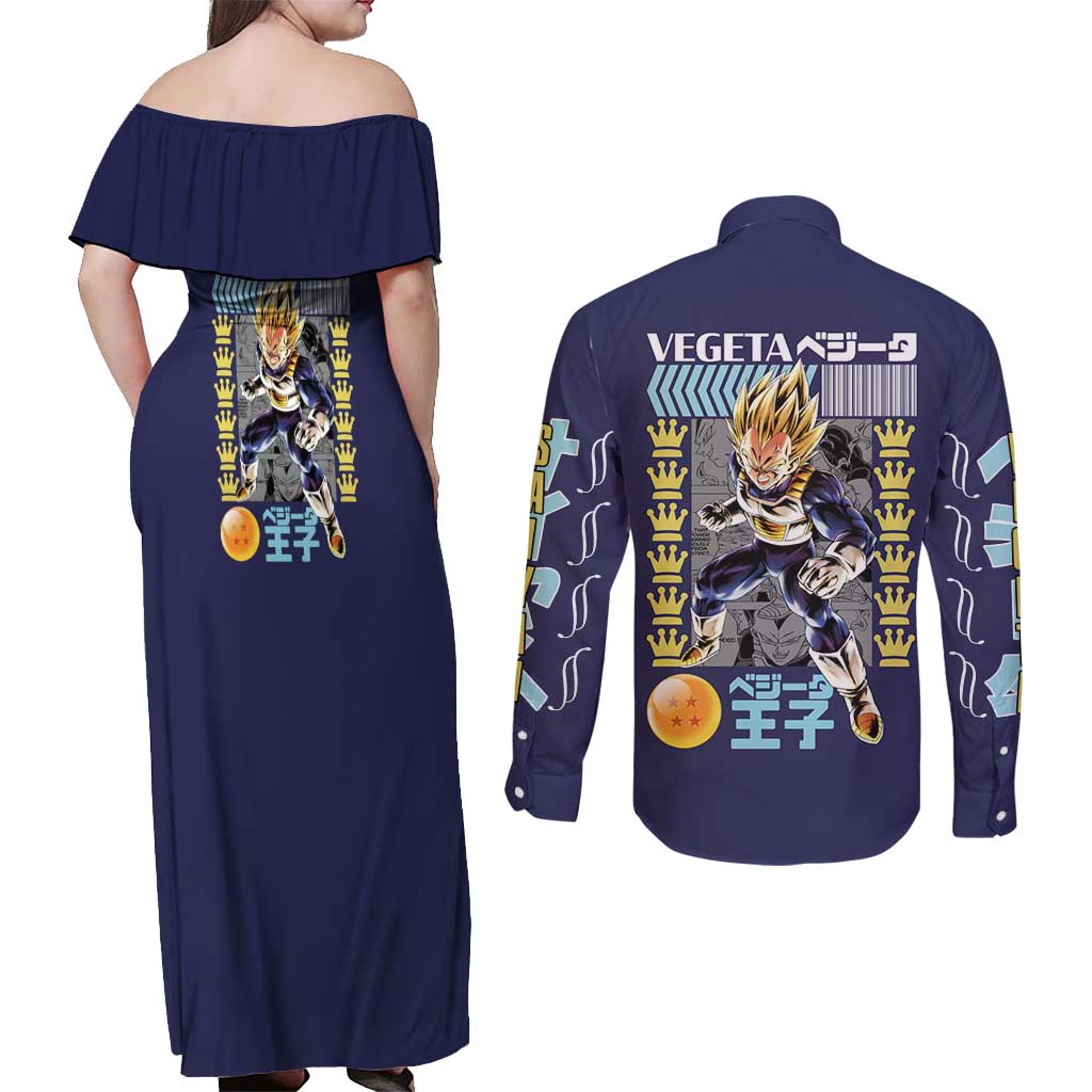 Vegeta V2 Dragon Ball Z Couples Matching Off Shoulder Maxi Dress and Long Sleeve Button Shirt Anime Style