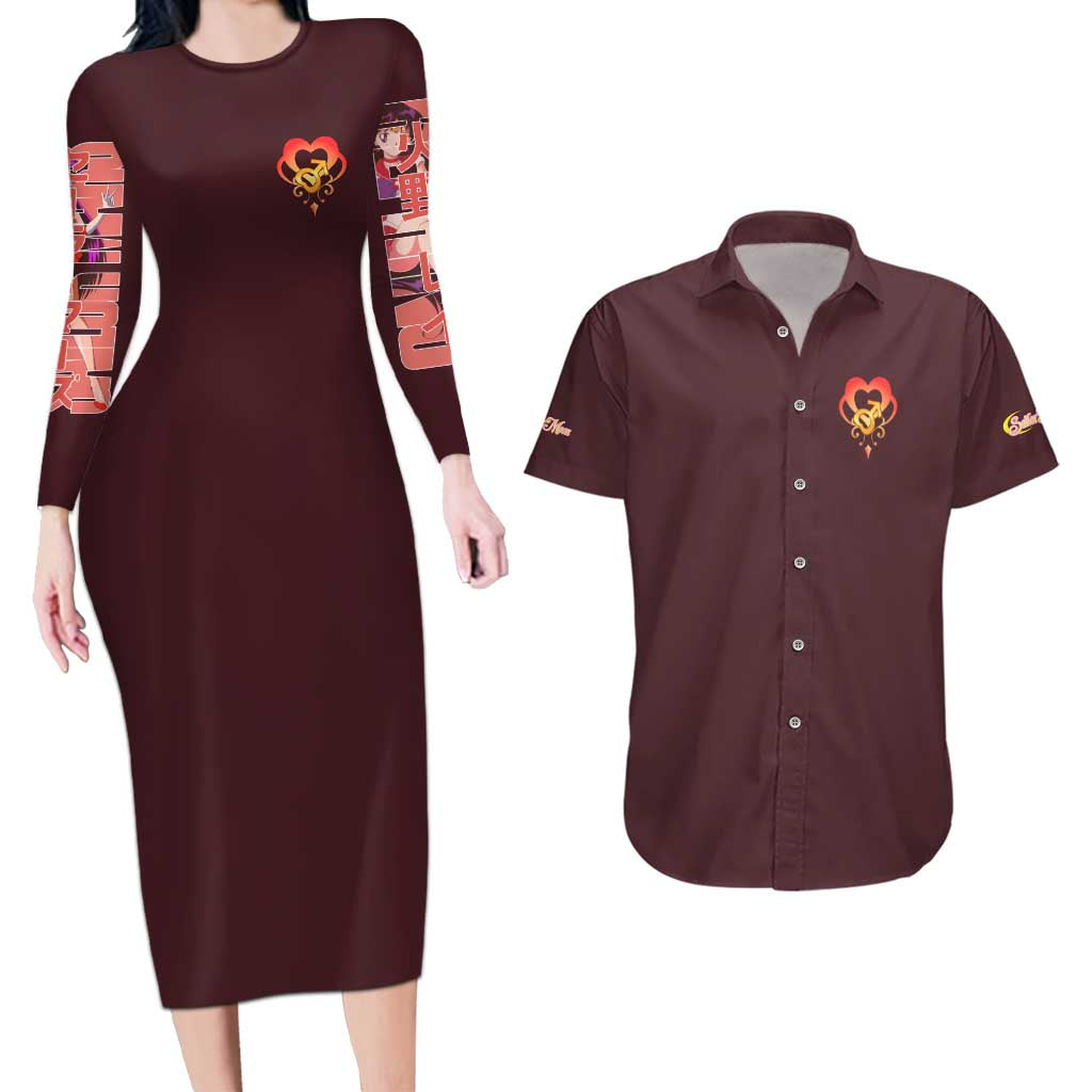 Sailor Mars Sailor Moon Couples Matching Long Sleeve Bodycon Dress and Hawaiian Shirt Anime Style