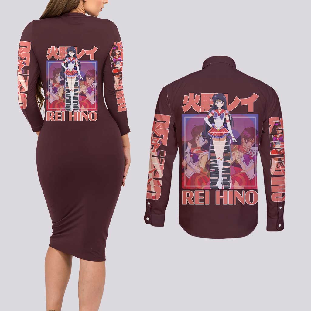 Sailor Mars Sailor Moon Couples Matching Long Sleeve Bodycon Dress and Long Sleeve Button Shirt Anime Style