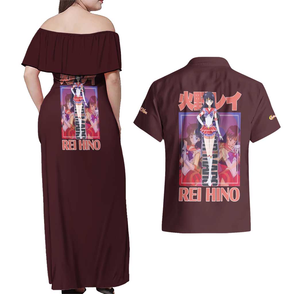 Sailor Mars Sailor Moon Couples Matching Off Shoulder Maxi Dress and Hawaiian Shirt Anime Style