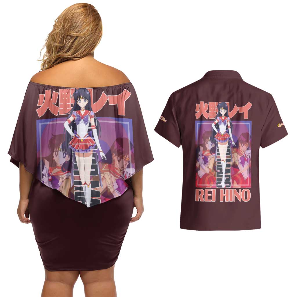 Sailor Mars Sailor Moon Couples Matching Off Shoulder Short Dress and Hawaiian Shirt Anime Style