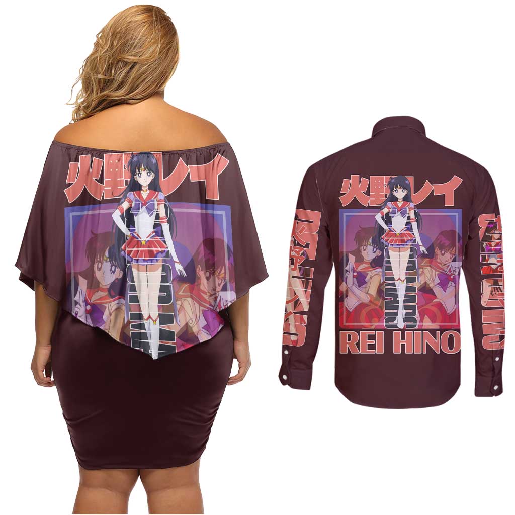 Sailor Mars Sailor Moon Couples Matching Off Shoulder Short Dress and Long Sleeve Button Shirt Anime Style