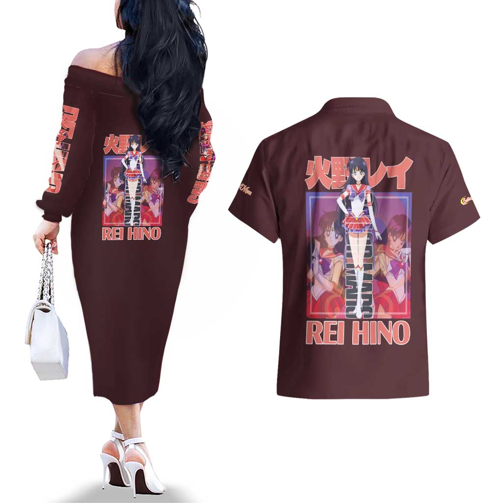 Sailor Mars Sailor Moon Couples Matching Off The Shoulder Long Sleeve Dress and Hawaiian Shirt Anime Style