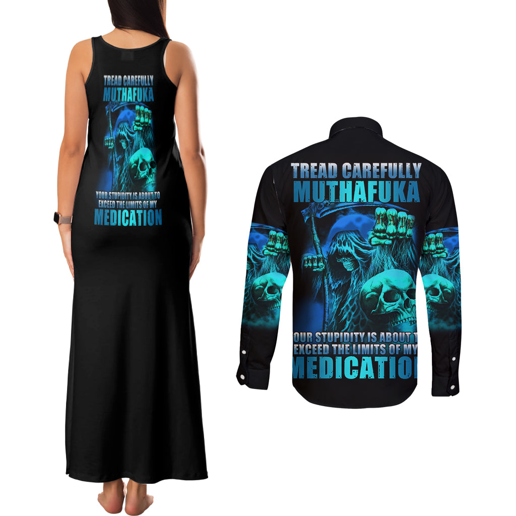 tread-carefully-skull-couples-matching-tank-maxi-dress-and-long-sleeve-button-shirt