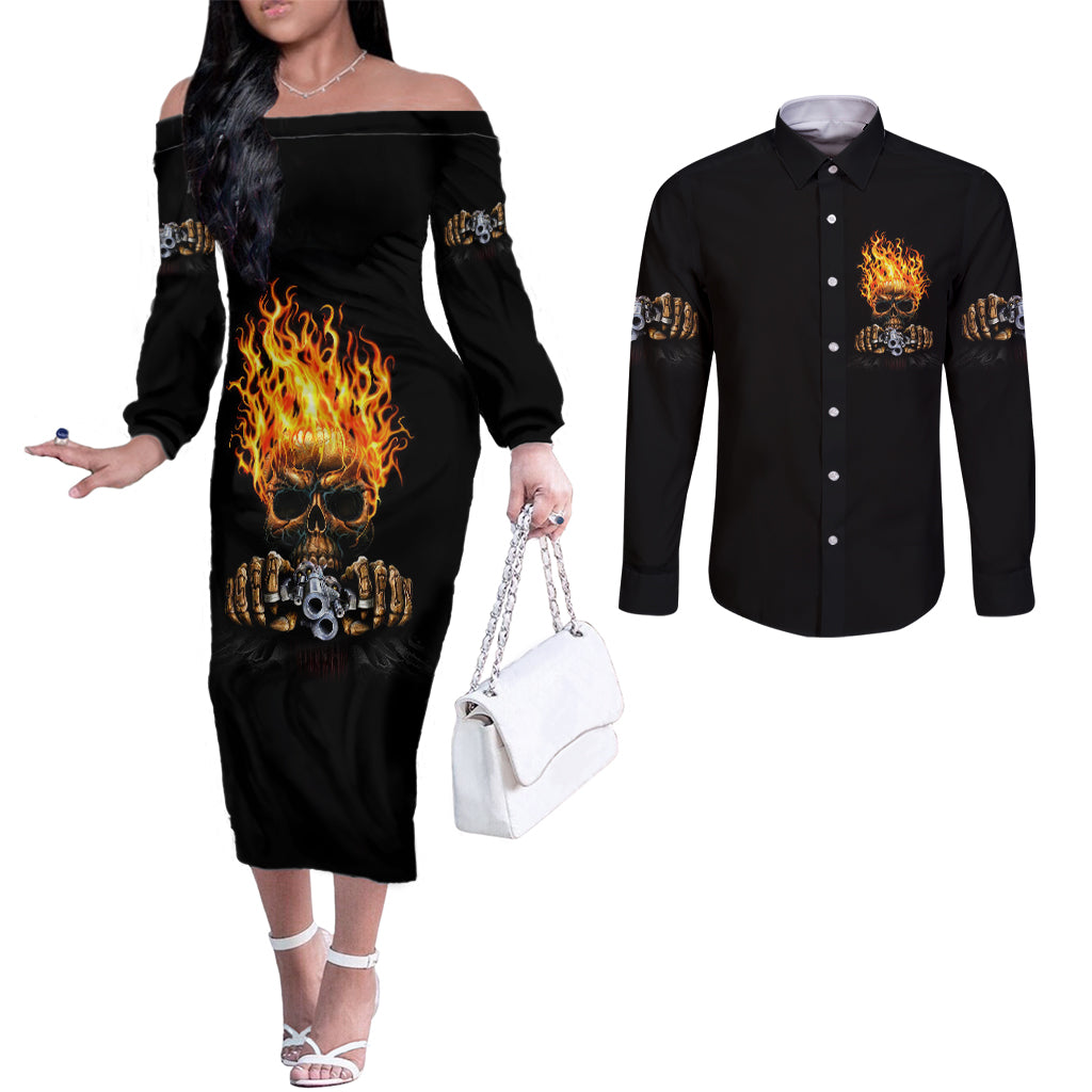 dilligaf-flame-skull-with-g-couples-matching-off-the-shoulder-long-sleeve-dress-and-long-sleeve-button-shirt
