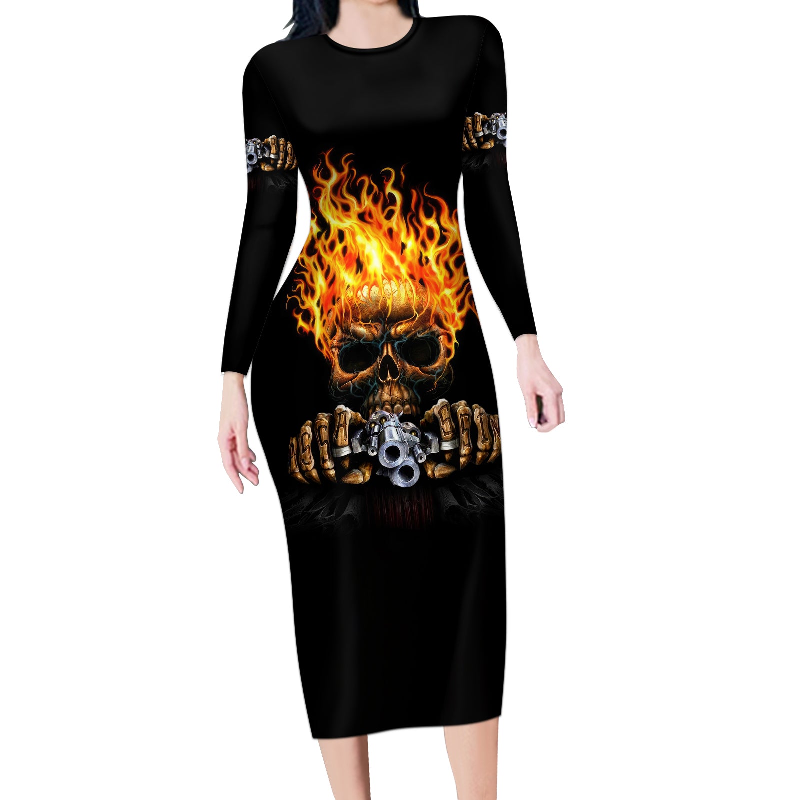 dilligaf-flame-skull-with-g-long-sleeve-bodycon-dress