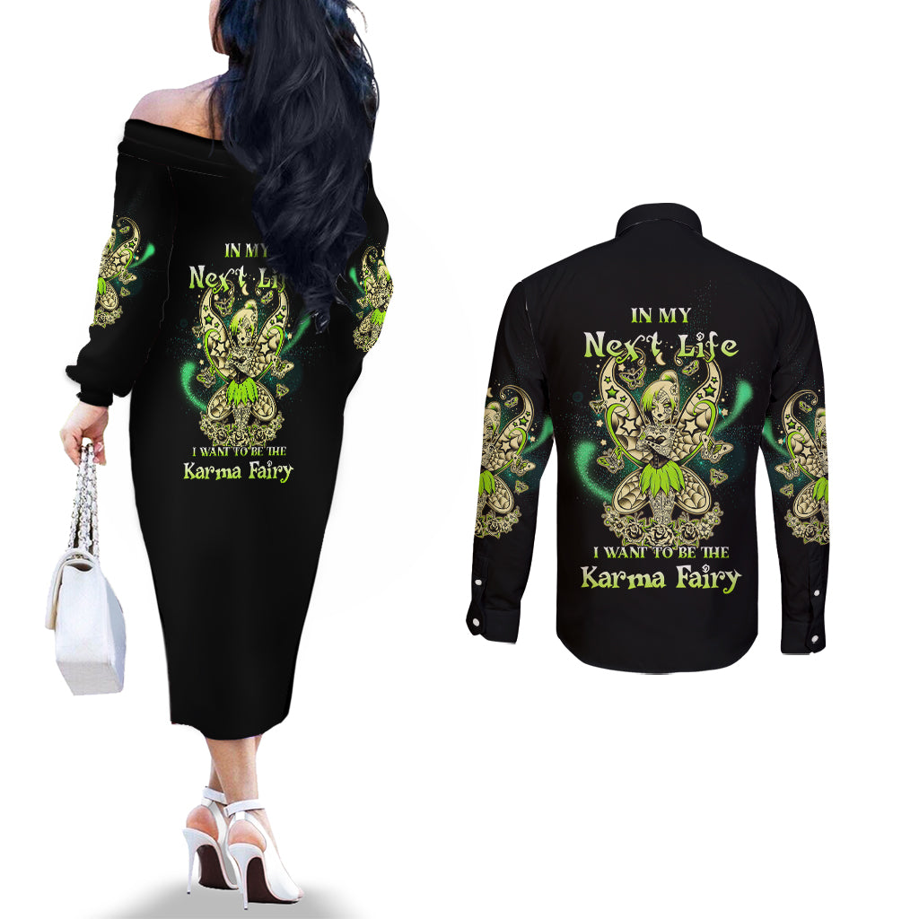 karma-fairy-skull-couples-matching-off-the-shoulder-long-sleeve-dress-and-long-sleeve-button-shirt