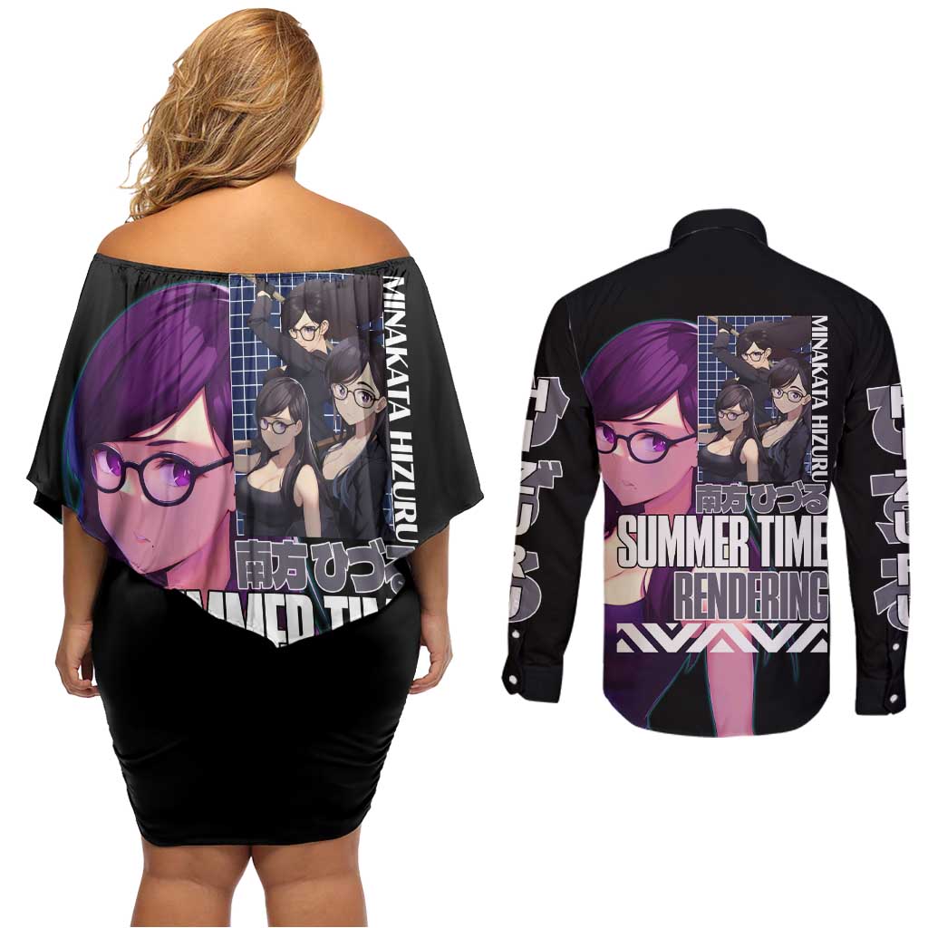 Minakata Hizuru Summer Time Rendering Couples Matching Off Shoulder Short Dress and Long Sleeve Button Shirt Japan Anime Style - The Mazicc