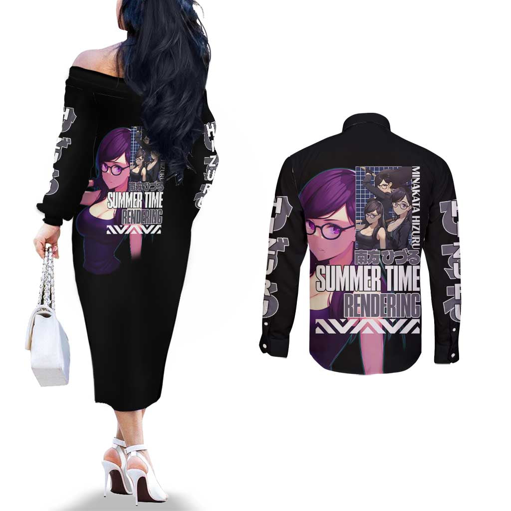 Minakata Hizuru Summer Time Rendering Couples Matching Off The Shoulder Long Sleeve Dress and Long Sleeve Button Shirt Japan Anime Style - The Mazicc