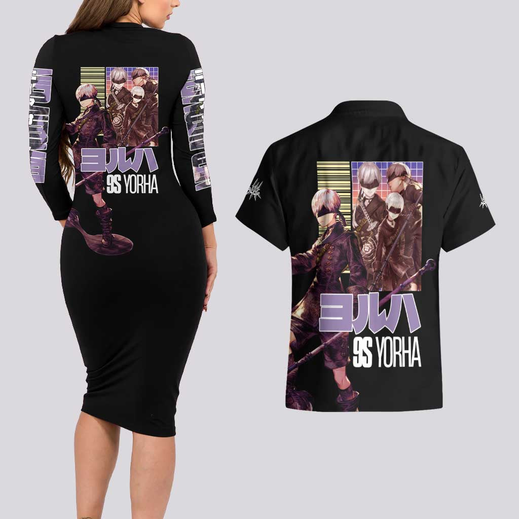 9S Nier Automata Couples Matching Long Sleeve Bodycon Dress and Hawaiian Shirt Japan Anime Style - The Mazicc