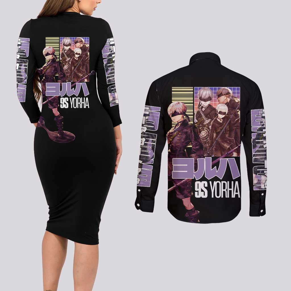 9S Nier Automata Couples Matching Long Sleeve Bodycon Dress and Long Sleeve Button Shirt Japan Anime Style - The Mazicc