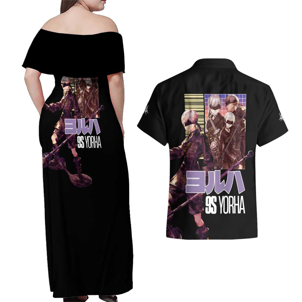 9S Nier Automata Couples Matching Off Shoulder Maxi Dress and Hawaiian Shirt Japan Anime Style - The Mazicc