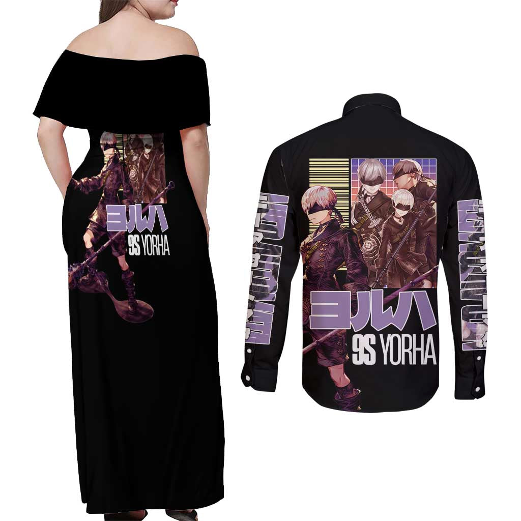 9S Nier Automata Couples Matching Off Shoulder Maxi Dress and Long Sleeve Button Shirt Japan Anime Style - The Mazicc
