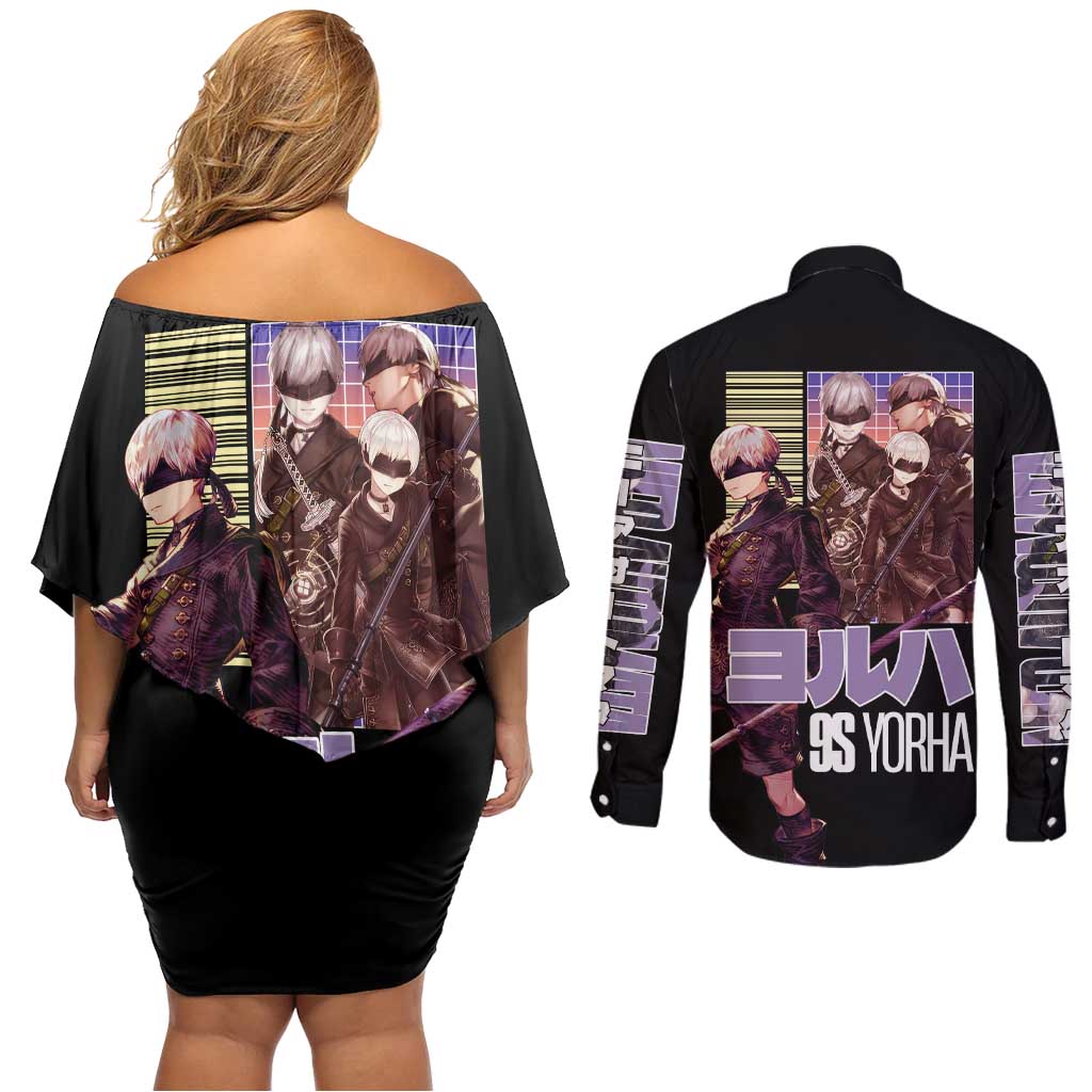 9S Nier Automata Couples Matching Off Shoulder Short Dress and Long Sleeve Button Shirt Japan Anime Style - The Mazicc