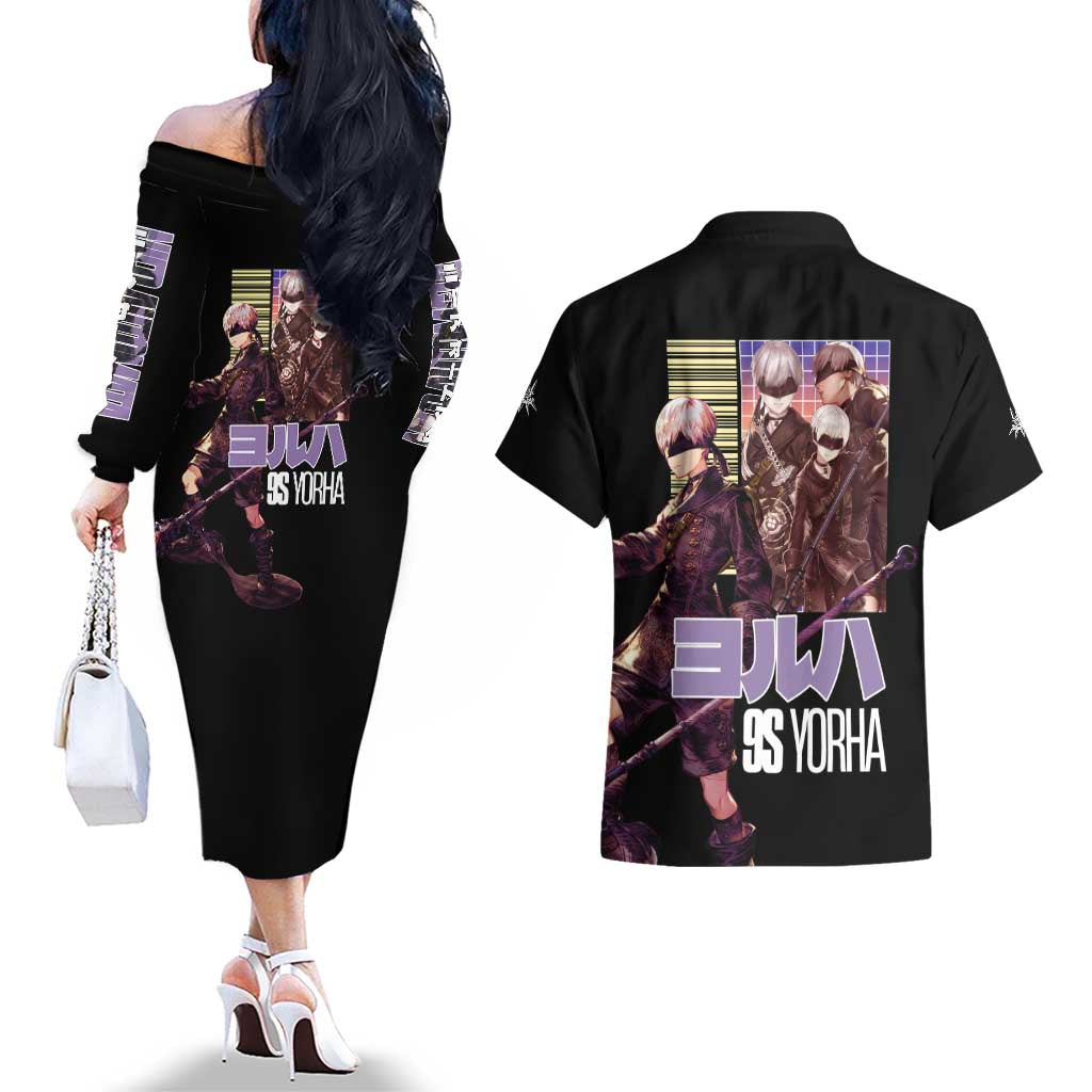 9S Nier Automata Couples Matching Off The Shoulder Long Sleeve Dress and Hawaiian Shirt Japan Anime Style - The Mazicc