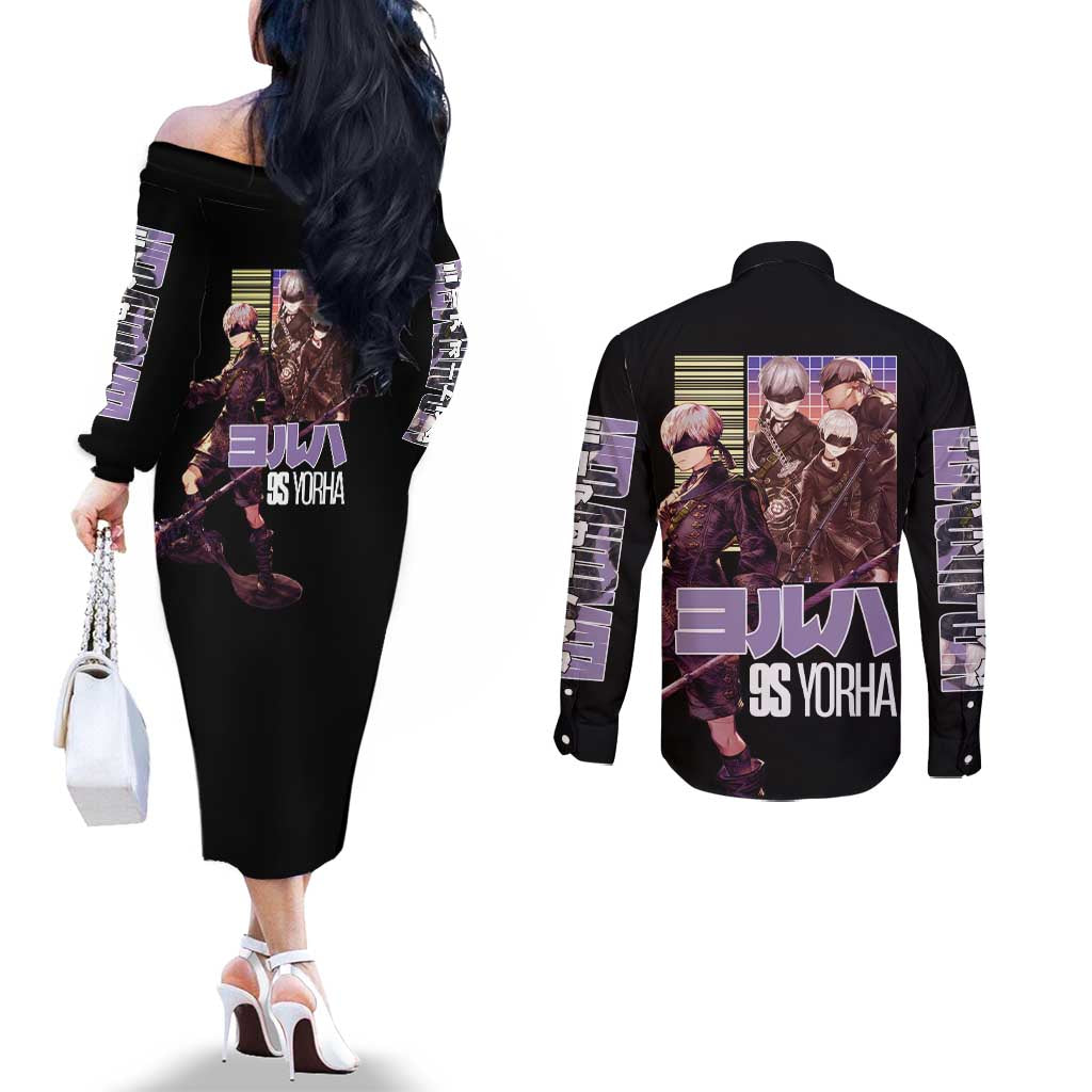 9S Nier Automata Couples Matching Off The Shoulder Long Sleeve Dress and Long Sleeve Button Shirt Japan Anime Style - The Mazicc