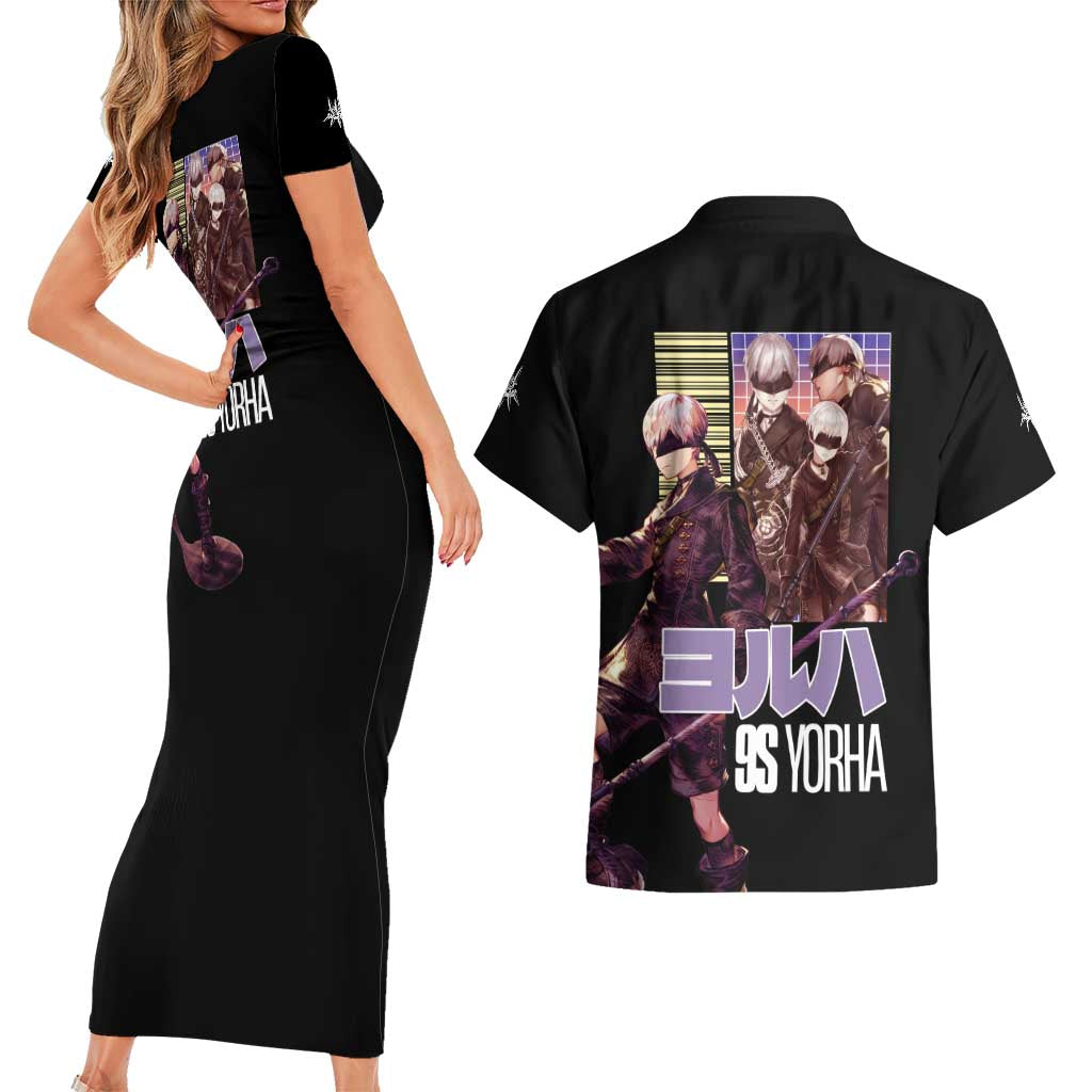 9S Nier Automata Couples Matching Short Sleeve Bodycon Dress and Hawaiian Shirt Japan Anime Style - The Mazicc