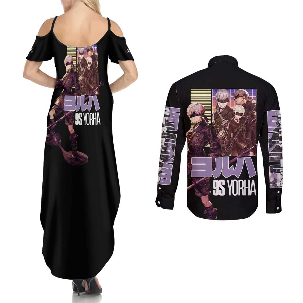 9S Nier Automata Couples Matching Summer Maxi Dress and Long Sleeve Button Shirt Japan Anime Style - The Mazicc