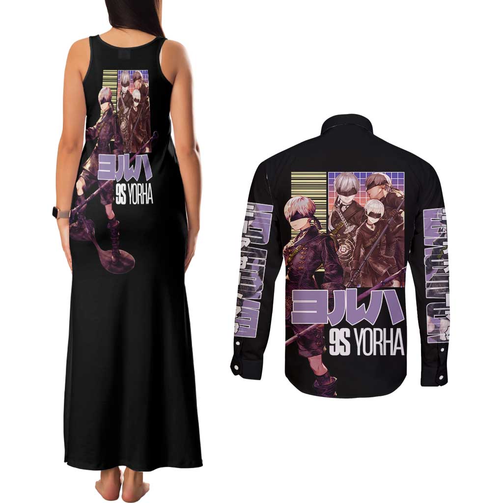 9S Nier Automata Couples Matching Tank Maxi Dress and Long Sleeve Button Shirt Japan Anime Style - The Mazicc