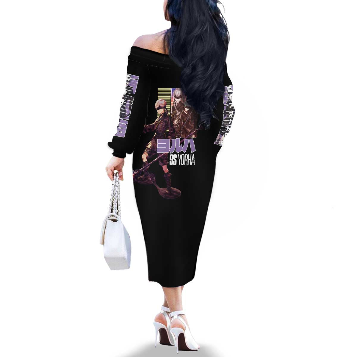 9S Nier Automata Family Matching Off The Shoulder Long Sleeve Dress and Hawaiian Shirt Japan Anime Style - The Mazicc