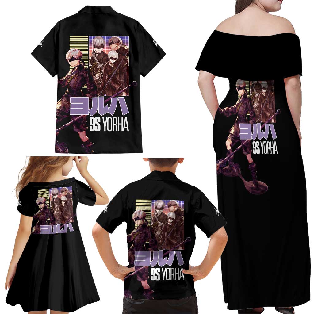9S Nier Automata Family Matching Off Shoulder Maxi Dress and Hawaiian Shirt Japan Anime Style - The Mazicc