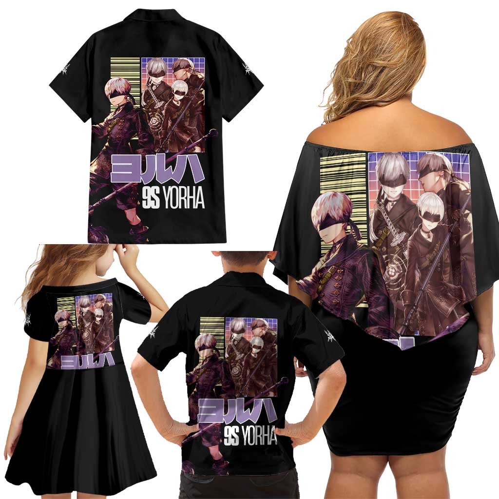 9S Nier Automata Family Matching Off Shoulder Short Dress and Hawaiian Shirt Japan Anime Style - The Mazicc