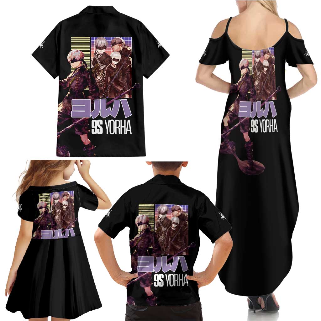 9S Nier Automata Family Matching Summer Maxi Dress and Hawaiian Shirt Japan Anime Style - The Mazicc