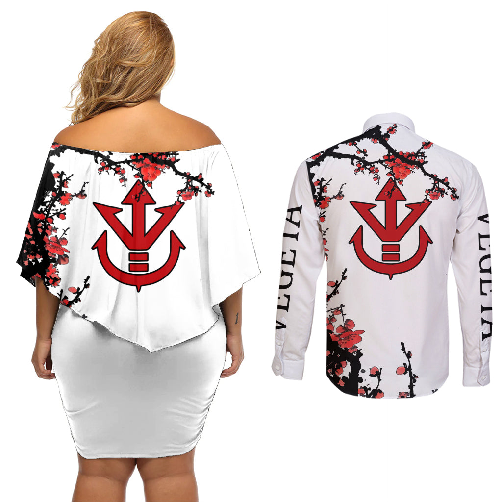 Vegeta Anime Japan Style Couples Matching Off Shoulder Short Dress and Long Sleeve Button Shirt